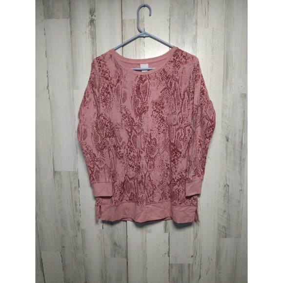 Chico's Zenergy Snakeskin-Print Long Sleeve Pullover Top Size 0 (4-6) Pink - Picture 1 of 5